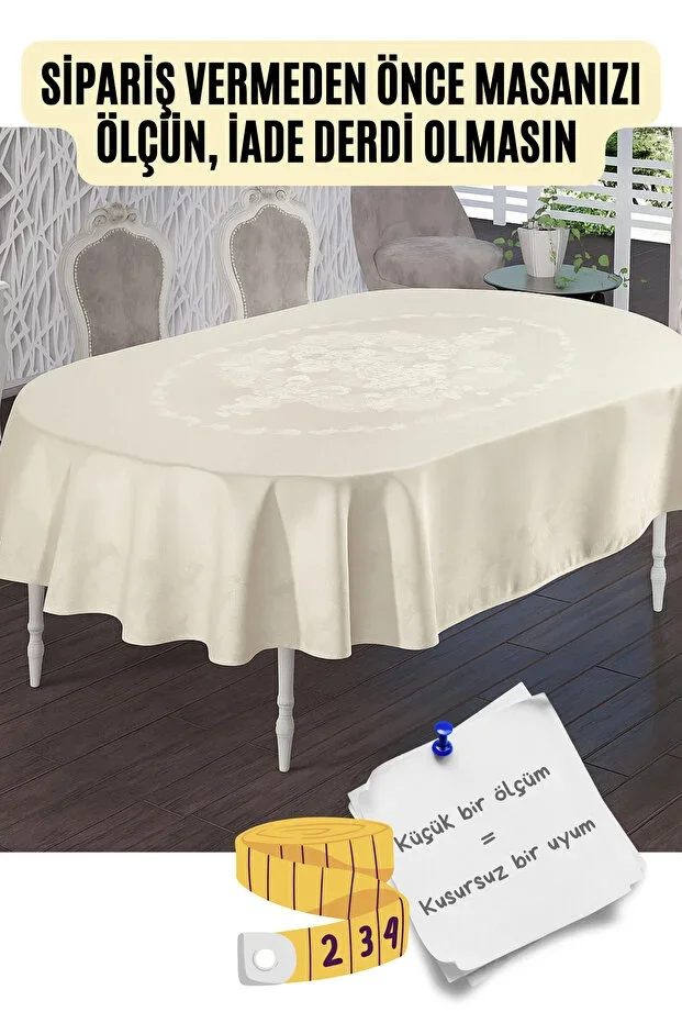 Oval Tablecloth - Cream Color - Water Repellent, Stain-Resistant, Washable 100% Polyester Oval Tablecloth
