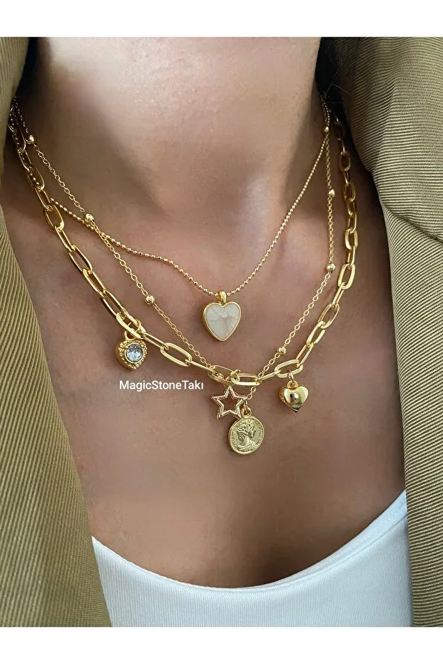 Messy Style Triple Set Necklace Gold Color