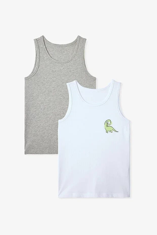 Grey Melange Boys Dino Cotton 2-Pack Undershirt