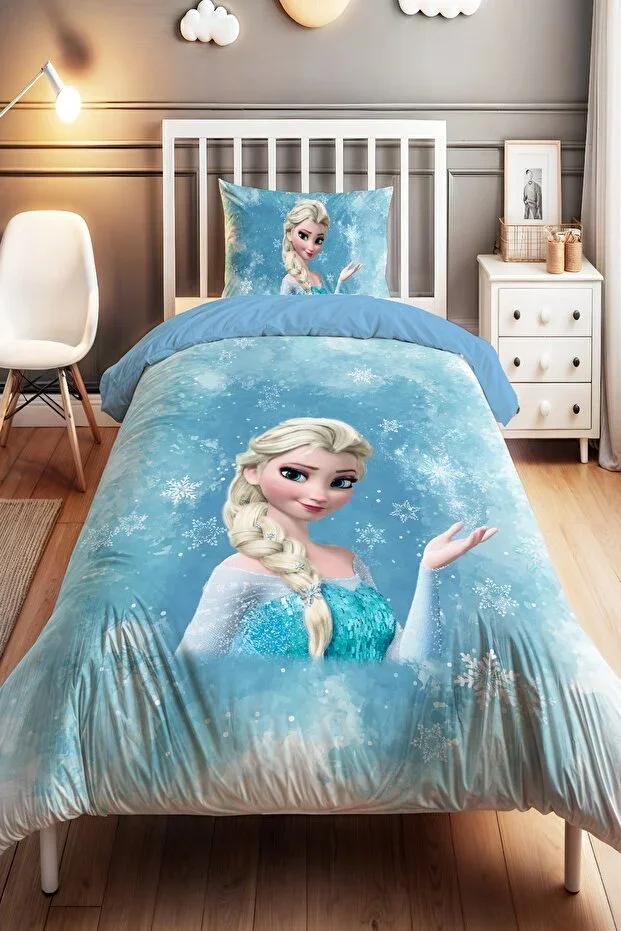 Snowflake Blue Elsa Patterned Single Baby Children's Duvet Cover Set