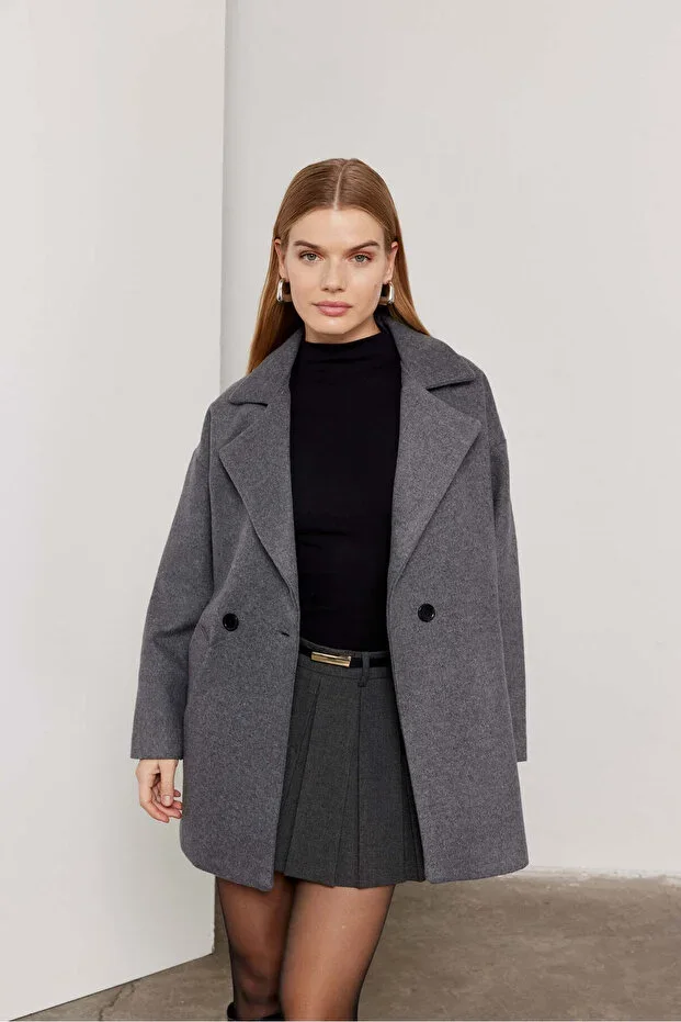 Women's Anthracite Oversize Lined Wool Coat / SevdeUgur
