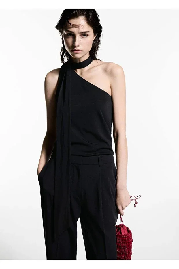 MANGO Asymmetric Neck Blouse