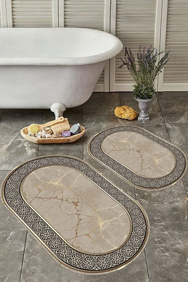 Non-Slip Base Washable Dust Stain-Resistant 2-Piece Set Toilet Oval Bathroom Mat Set