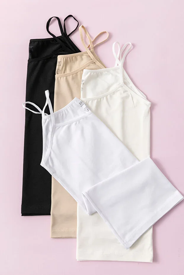 Women's Black, White, Ecru, Nude 4-Pack Lycra Strap Tank Top
