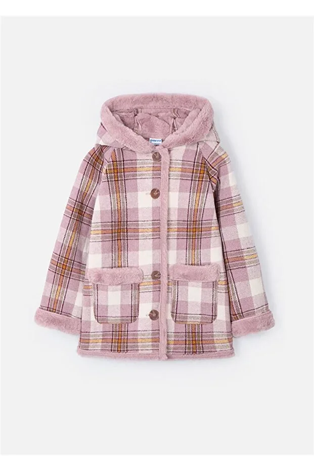 Girls Plaid Plush Coat Pink 4485
