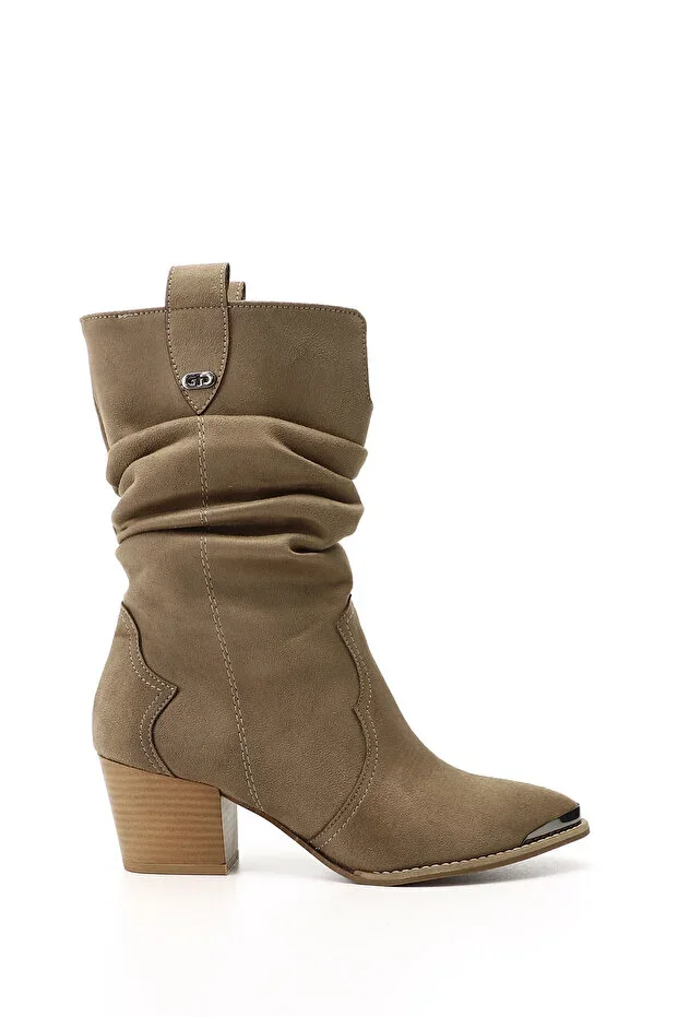 Women's Mink Suede Pointed Toe Chunky Heel Cowboy Boots