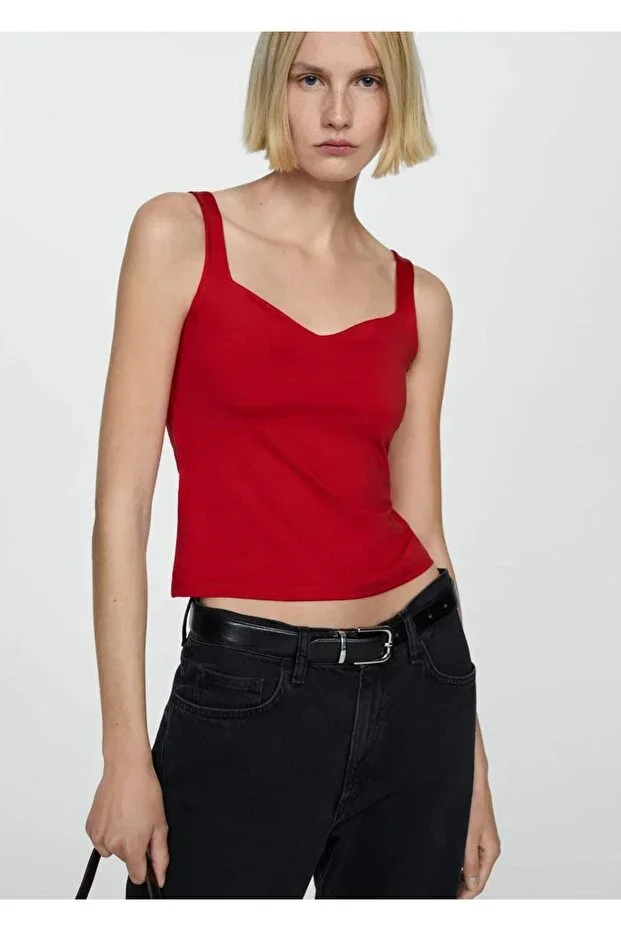 MANGO Strappy Red Blouse