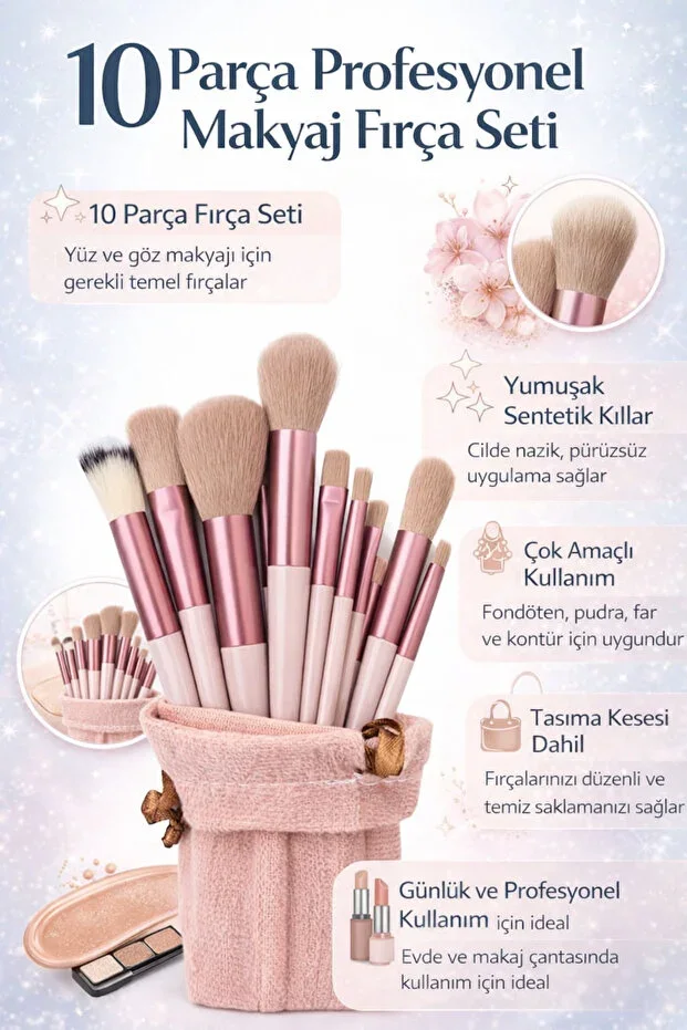 Torbalı ROSEWOOD Makeup Brush Set - 10 brushes set