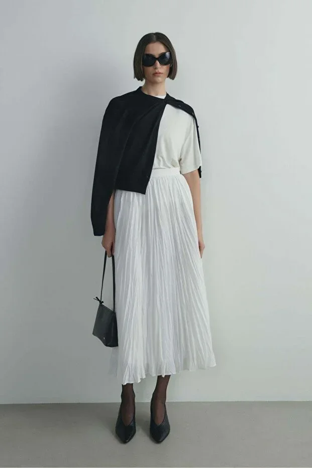 Suud Collection Ecru Donette Pleated Skirt
