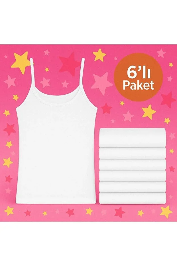 Girls' Spaghetti Strap Tank Top Cotton 6-Pack White