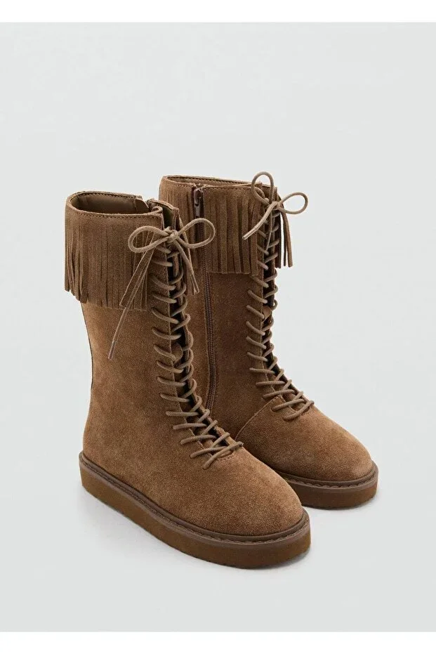 MANGO Kids Fringed Leather Boots
