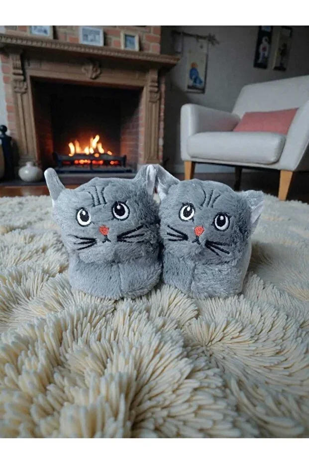 Cat Slippers House Boots Fluffy Plush Soft Non-Slip Sole Animal Figure
