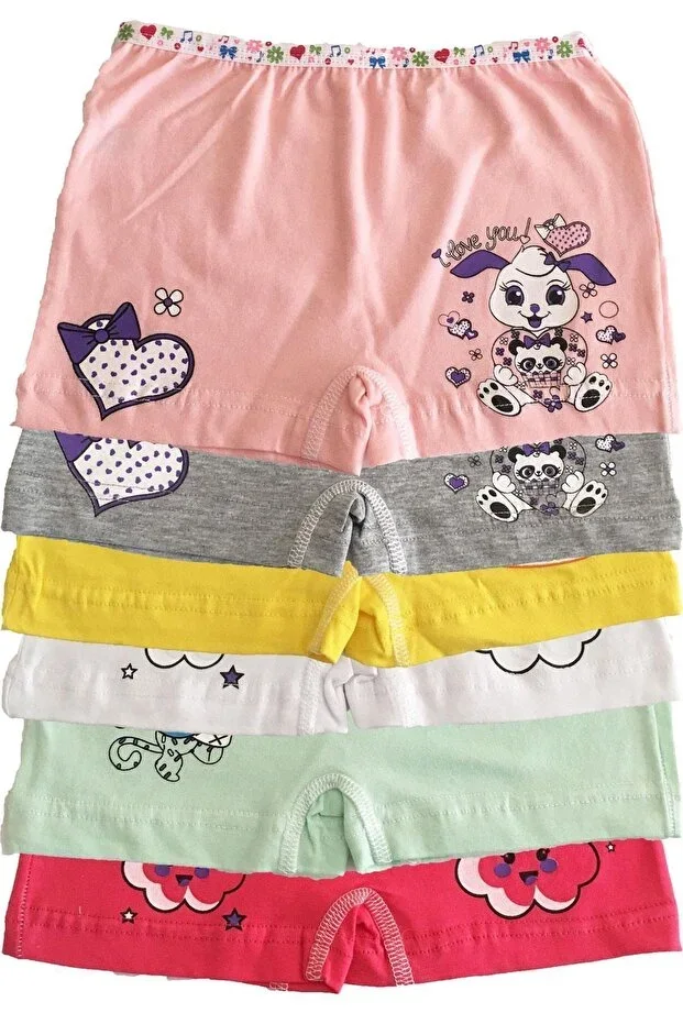 Tutku Girls' Colorful Lycra Cotton Boxer Briefs 6-Pack