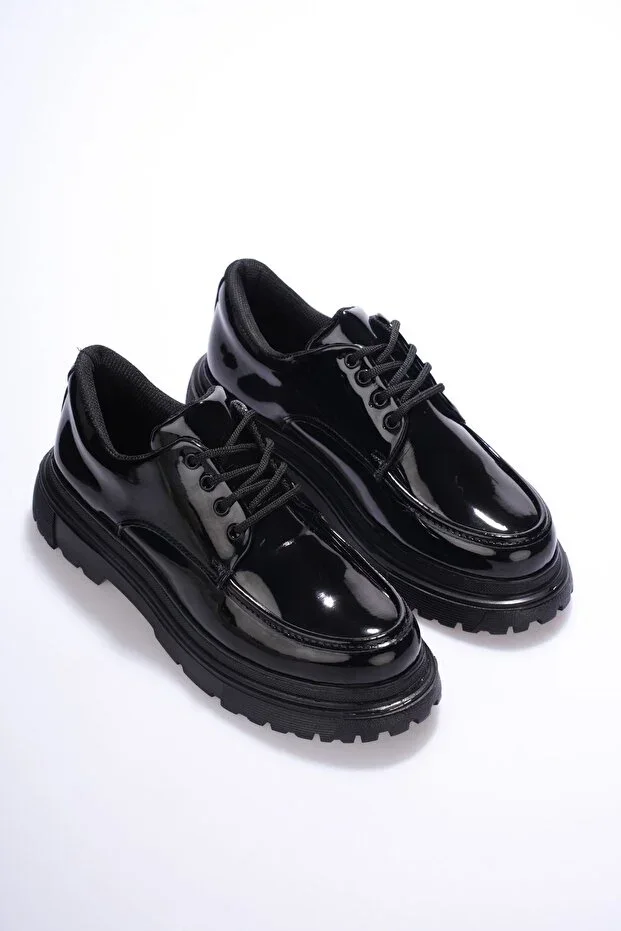 YG-X1 Men's Casual Lace-up High Quality Patent Leather Classic Shoes RST - Black