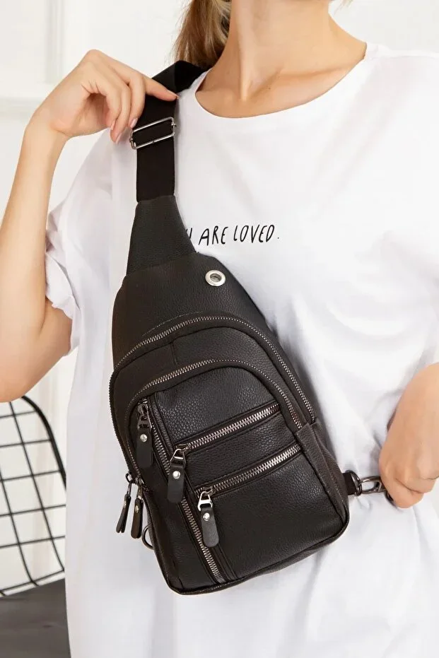 Women's Black Waterproof Vegan Leather Crossbody Bag Body Bag 18cmx27cm
