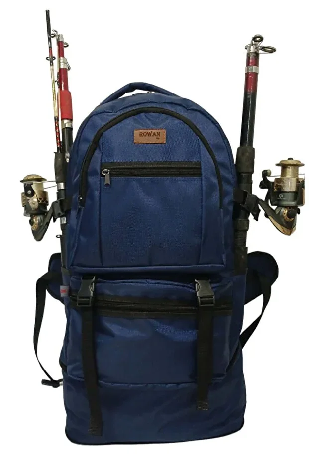 ROWAN ÇANTA Navy Bellows Mountaineer, Belted Camping Fisherman and Travel Backpack 70*34*27 Cm
