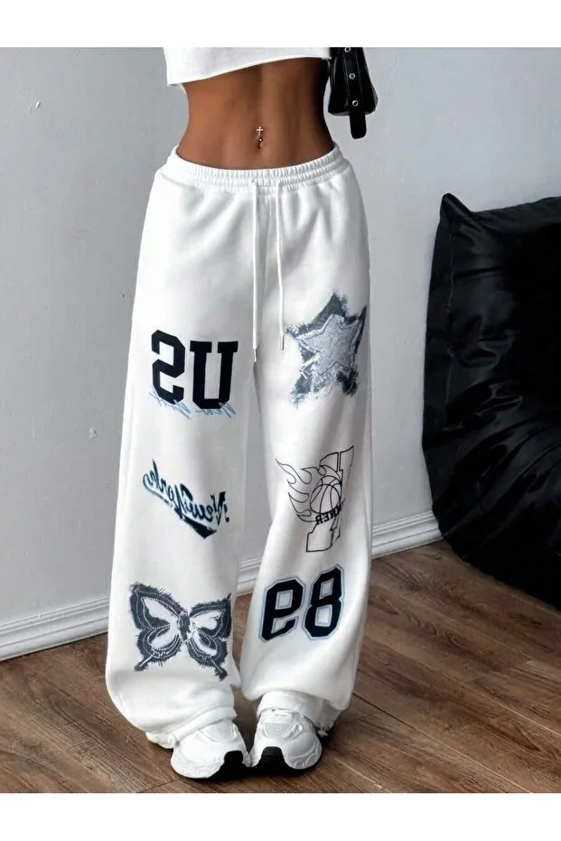 Plus Size Star Butterfly Print Jogger Relaxed Fit Sweatpants