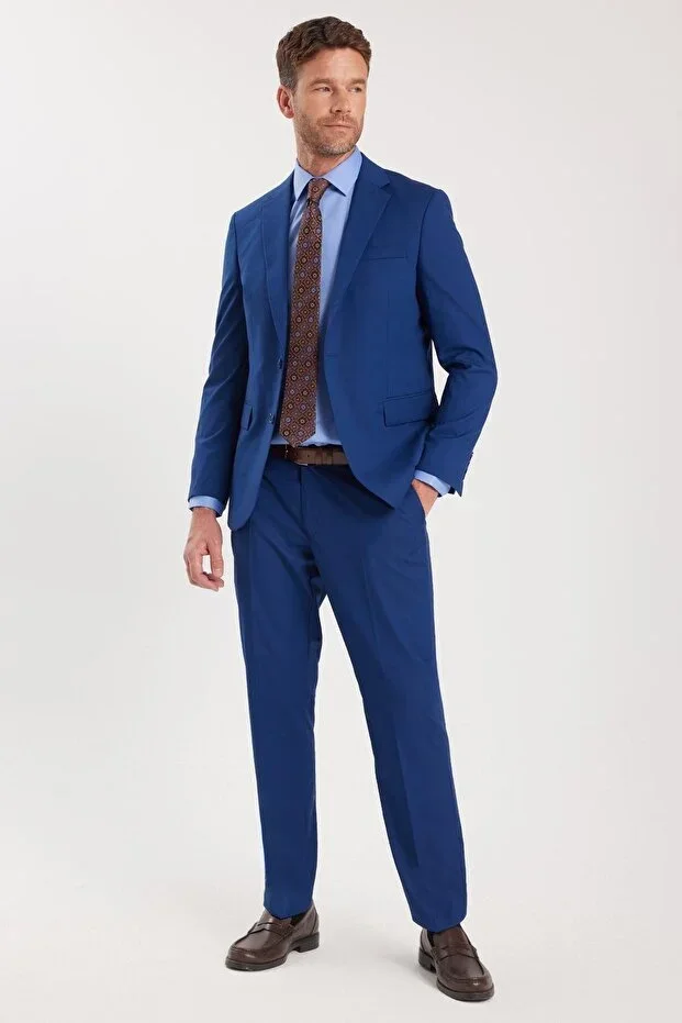 Men's Slim Fit Mono Collar Lycra Flexible Fabric Indigo Suit