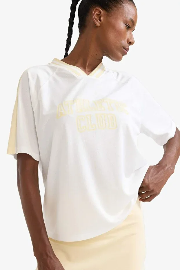 Oversize Wide Fit Round Neck Printed Athlete Short Sleeve T-Shirt F5642AX25SM