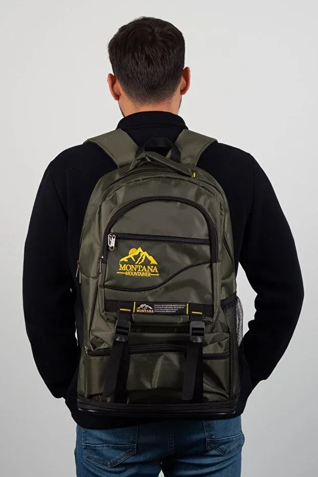 Montana 55+10 Litre Mountaineer Camping Bellows Large Waterproof Fabric Backpack Khaki Green