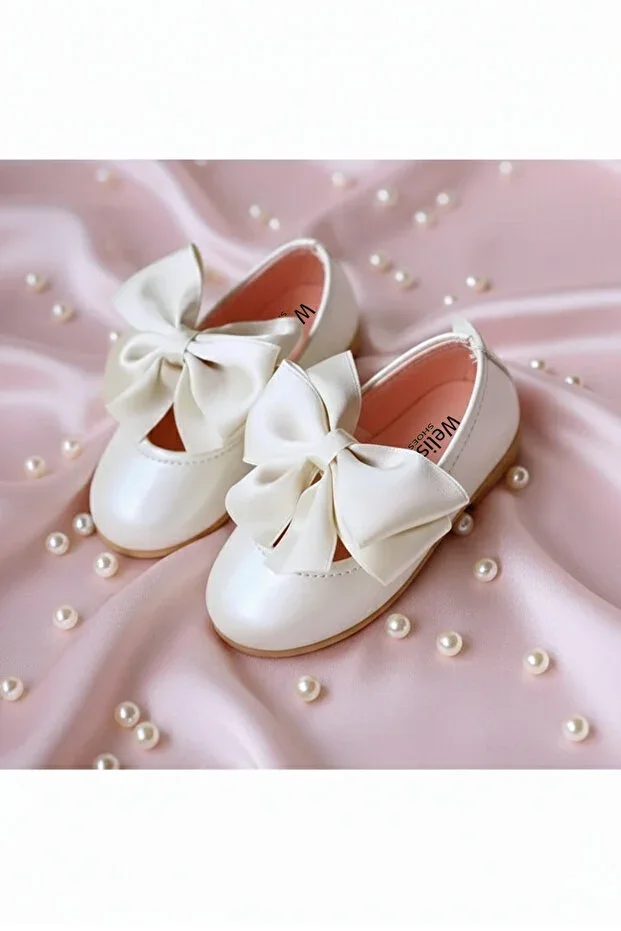 Satin Bow Evening Dress Little Girl Ballet Flats, For Special Occasions