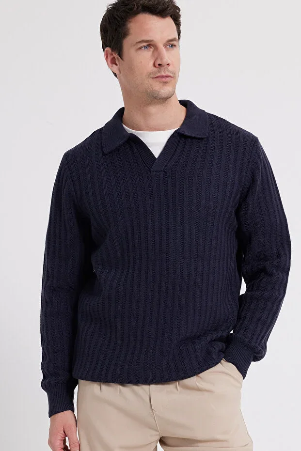 Men's Standard Fit Normal Cut Navy Polo Neck Sweater