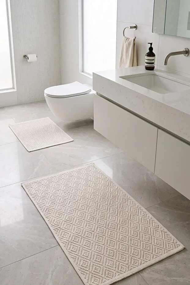 Pamukova Water Absorbing Soft 2-Piece Bath Mat Set Washable Modern Sink Front Foot Mat